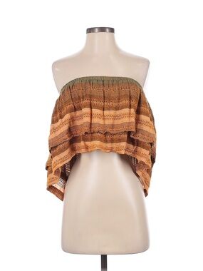 Free People Boho Strapless Ruffle Tube Top in Orange/Olive
